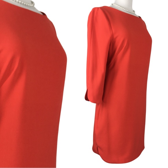 Vince Camuto Gorgeous Tomato Orange 3/4 Sleeve Boatneck Shift Midi Dress size 10 - Picture 3 of 14